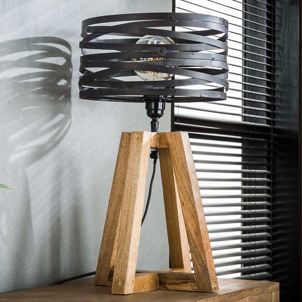 50 cm hohe Tischlampe aus Metall & Holz - Manca