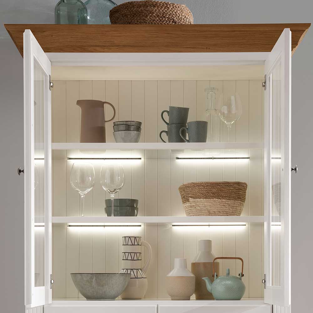 116x199x45 Landhaus Vitrinenschrank in Weiß - Henry