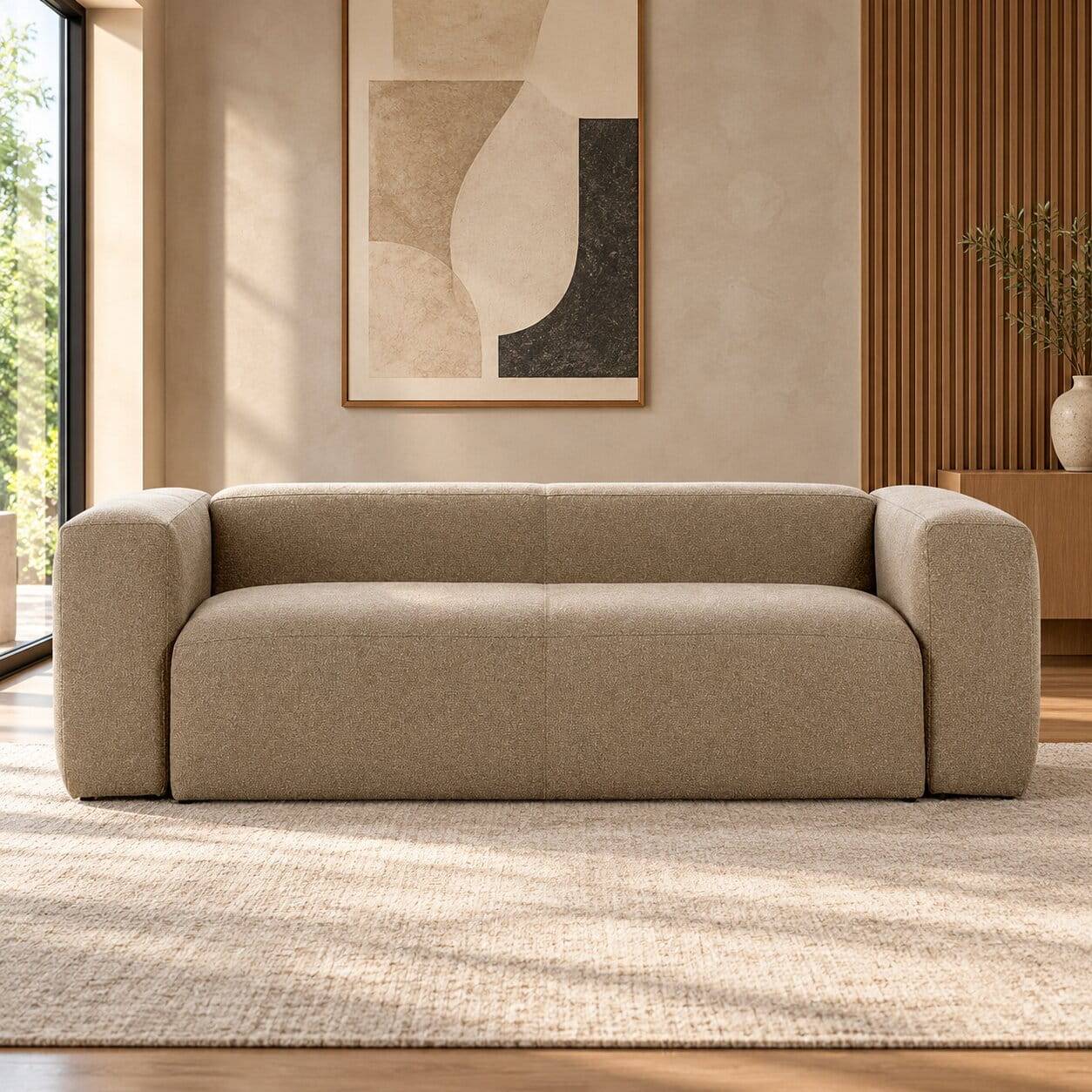 Chenille Wohnzimmersofa in Beige - Crenada