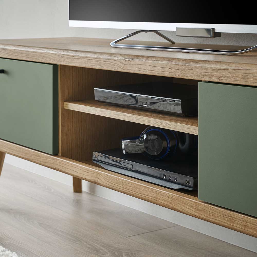 TV Lowboard in Graugrün und Wildeiche - Oliva