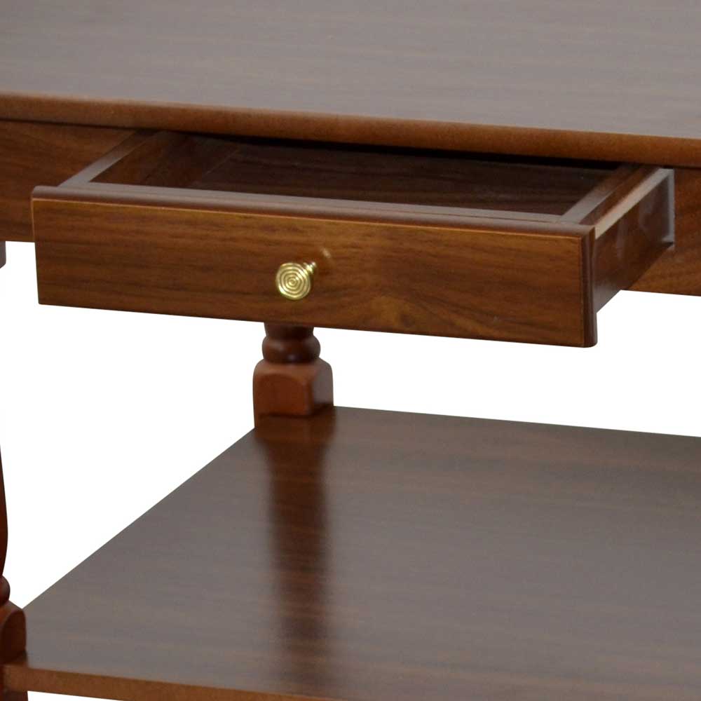 Offene Schublade mit goldenem Messinggriff am braunen Konsolentisch – Portland S