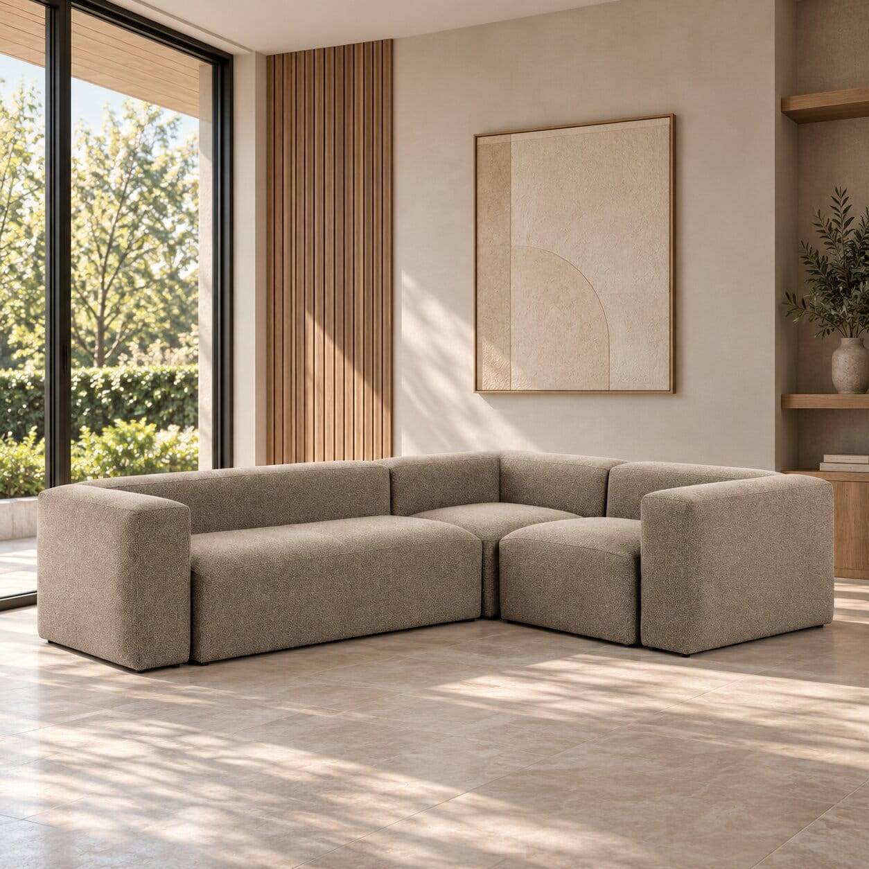 Ecksofa mit Armlehnen in Beige Chenille - Ursela