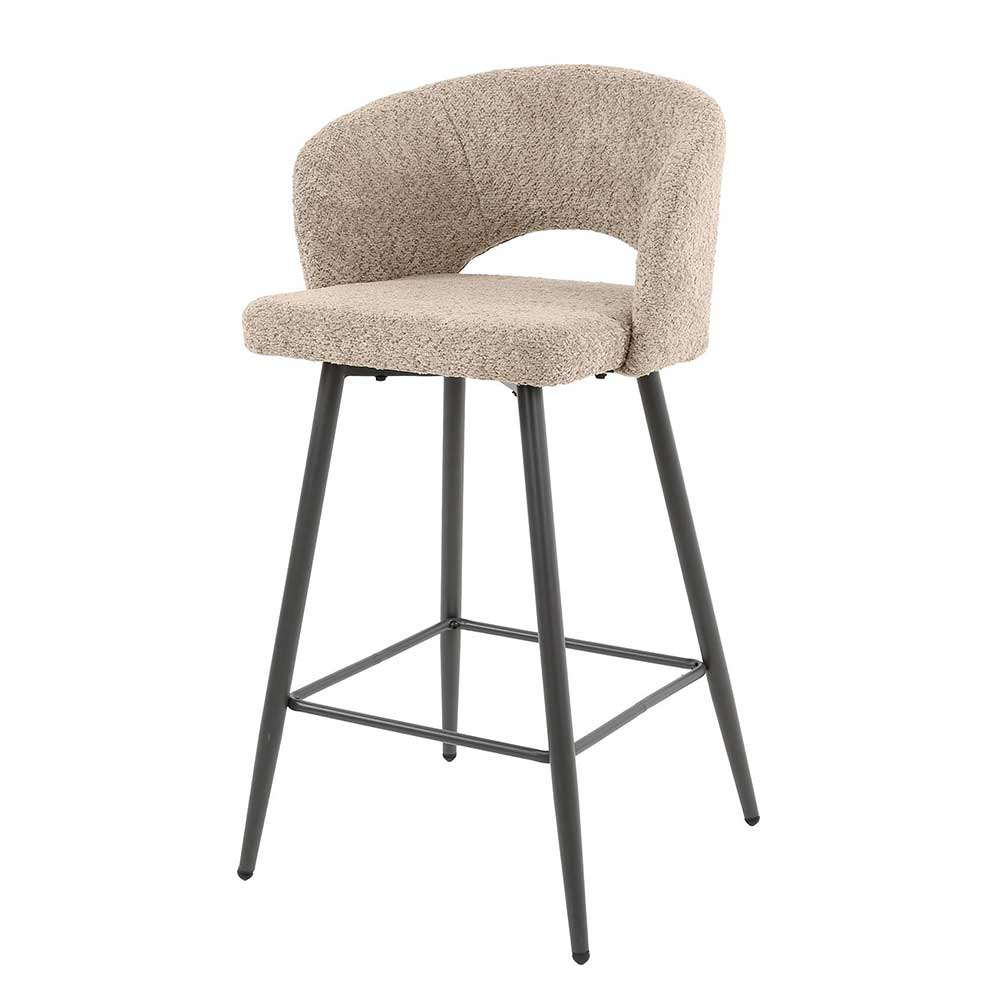 Design Barhocker aus beigem Boucle Stoff mit schwarzem Metallgestell – Ludizia