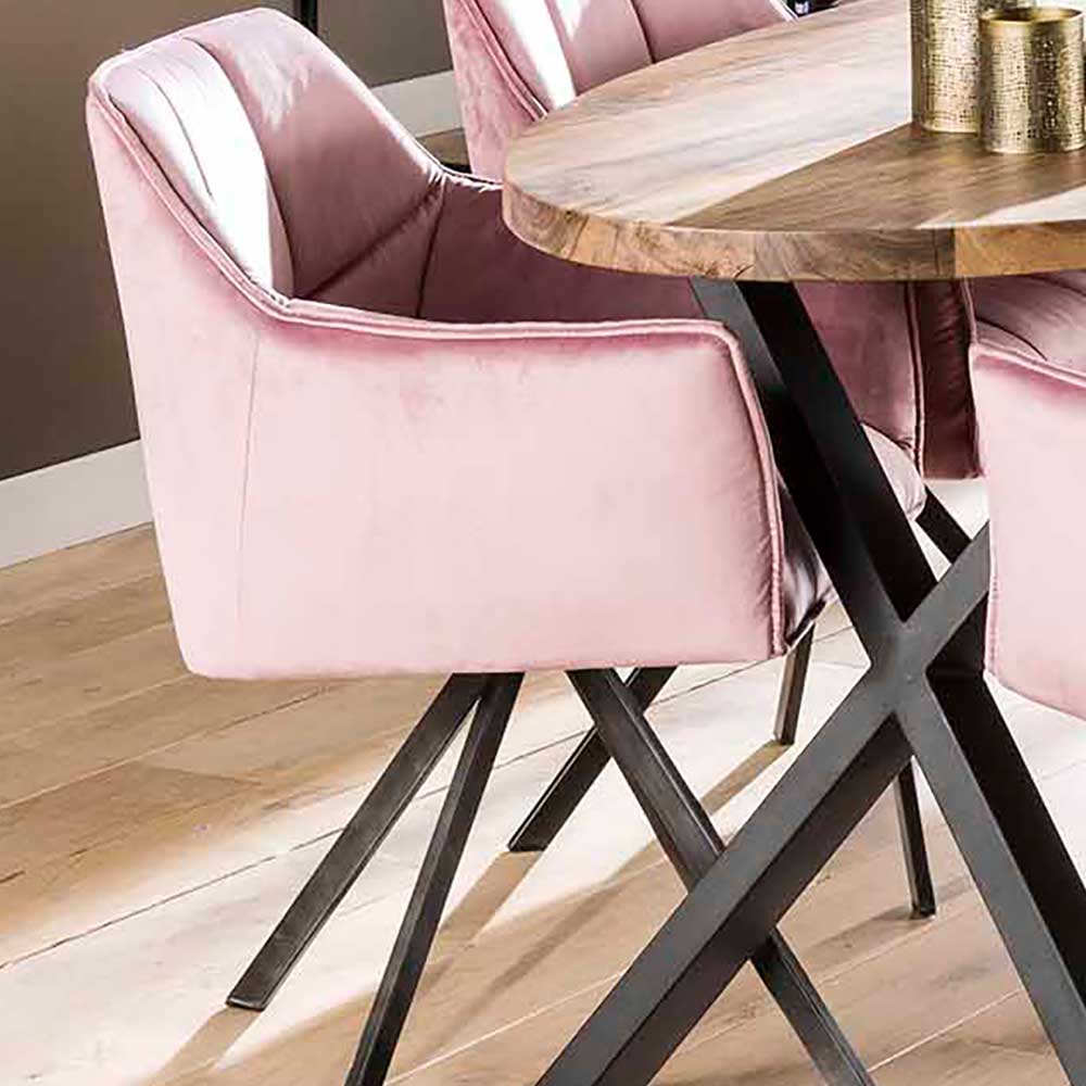 Moderner Tischsessel in Rosa Samt - Lina (2er Set)