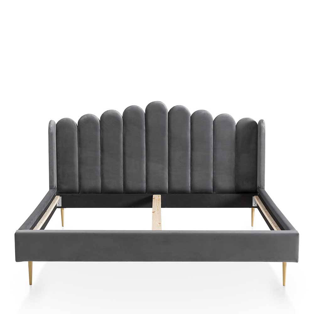 Graues Polsterbett mit Samt - Retro Design - Adara