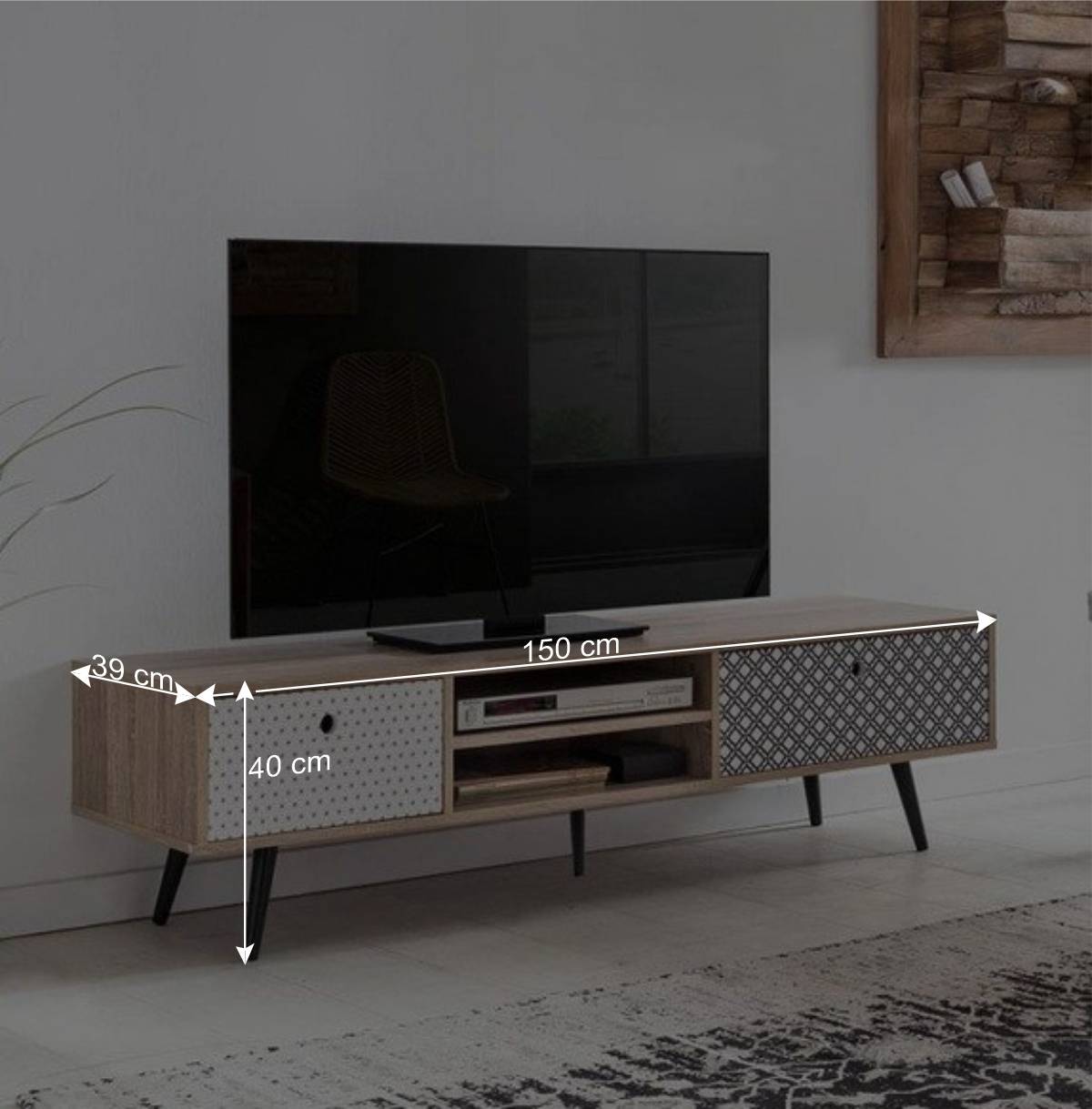 Retro TV Lowboard Drondo mit zwei Schubladen