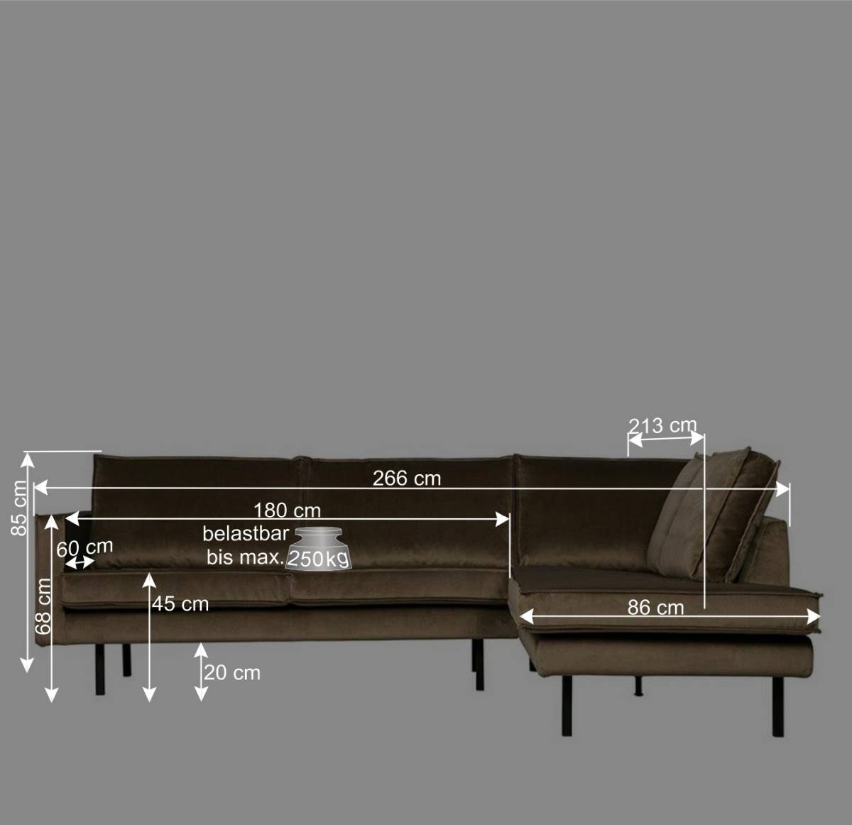 Retrosofa in L-Form in Kastanienbraun - Enzing