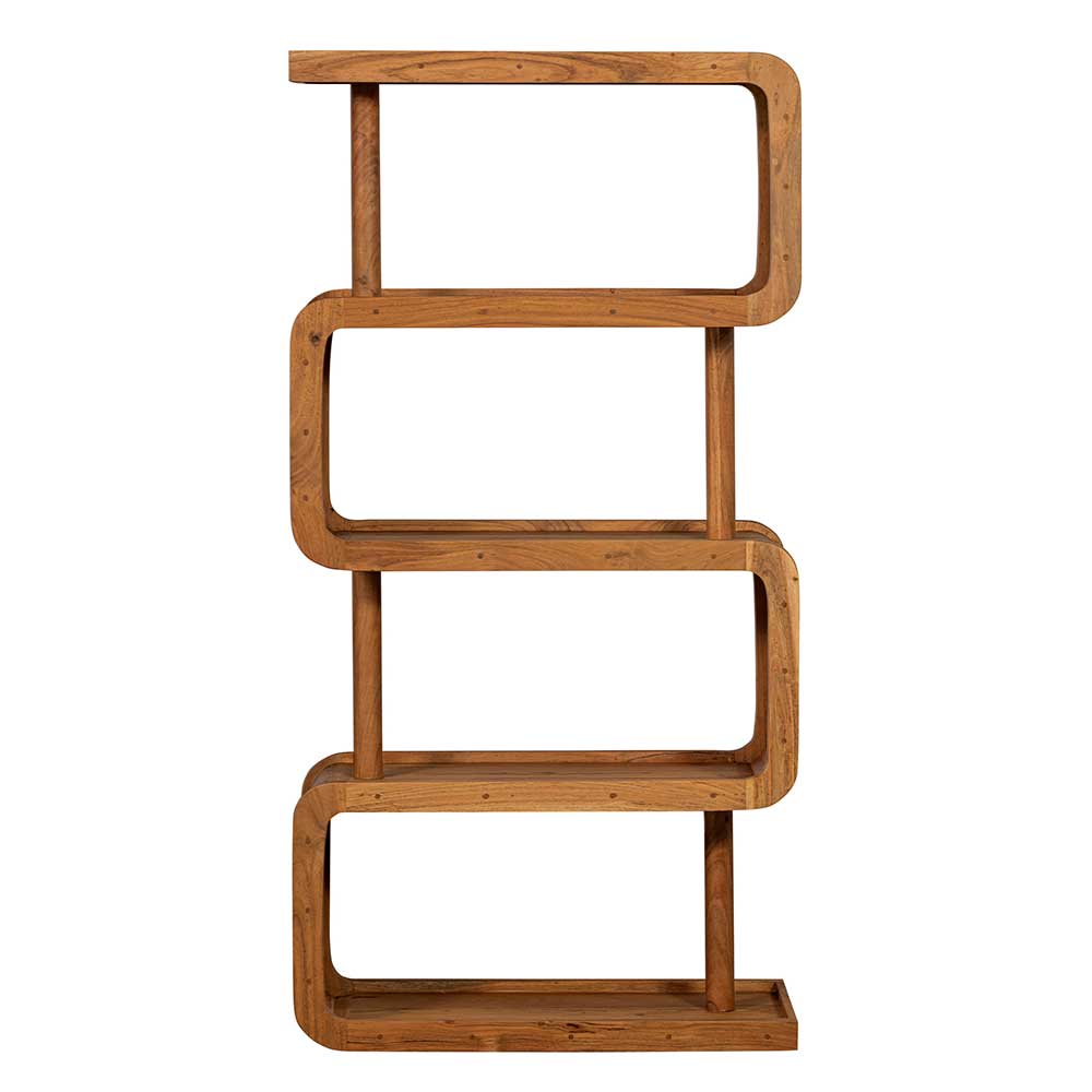 Design Holzregal aus Akazie Massivholz mit vier wellenförmigen Fächern – Selrito