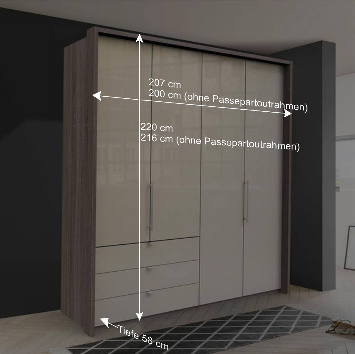 2-türiger Falttürenschrank 200cm in Creme - Calassina