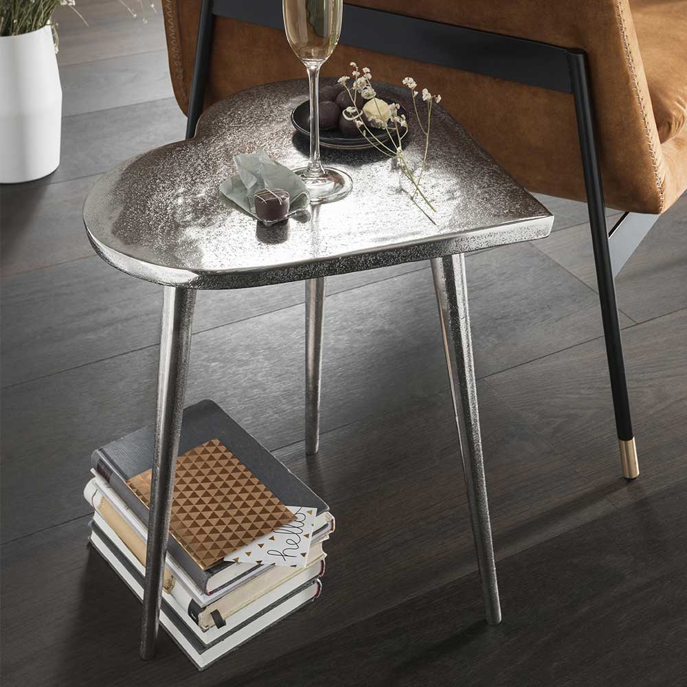 Herz Design Beistelltisch in Nickelfarben Alu - Trane