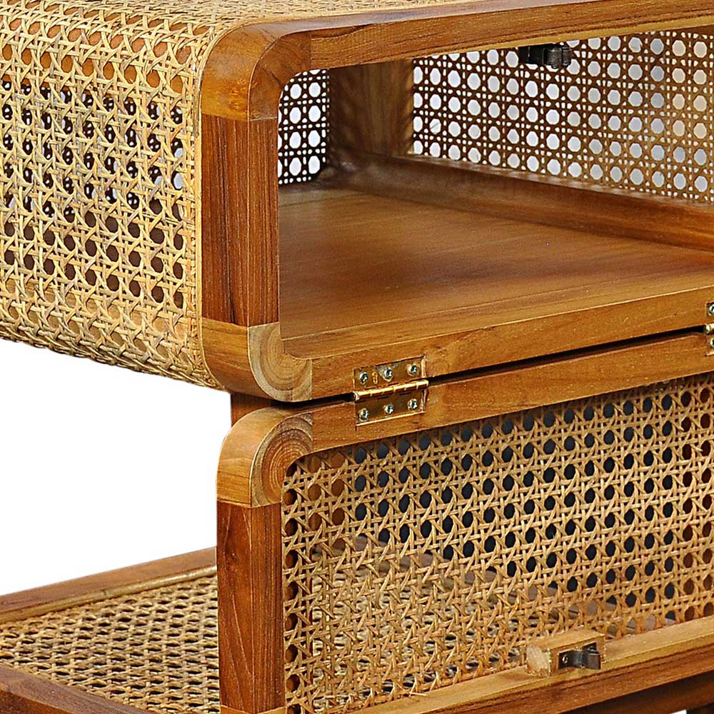 Teak Holz Nachtkommode mit Wiener Geflecht - Teako