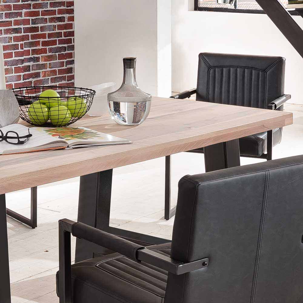 Industrial Style Tisch Ultima mit Eichenplatte gekälkt