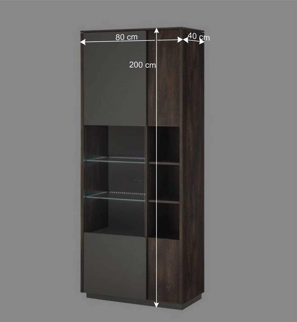 Vitrine Schrank in Anthrazit und Eiche Dunkel - Mundo