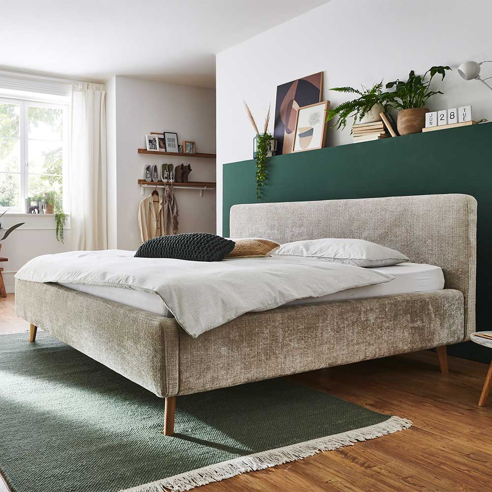 Boucle Polsterbett in Beige - Kienta