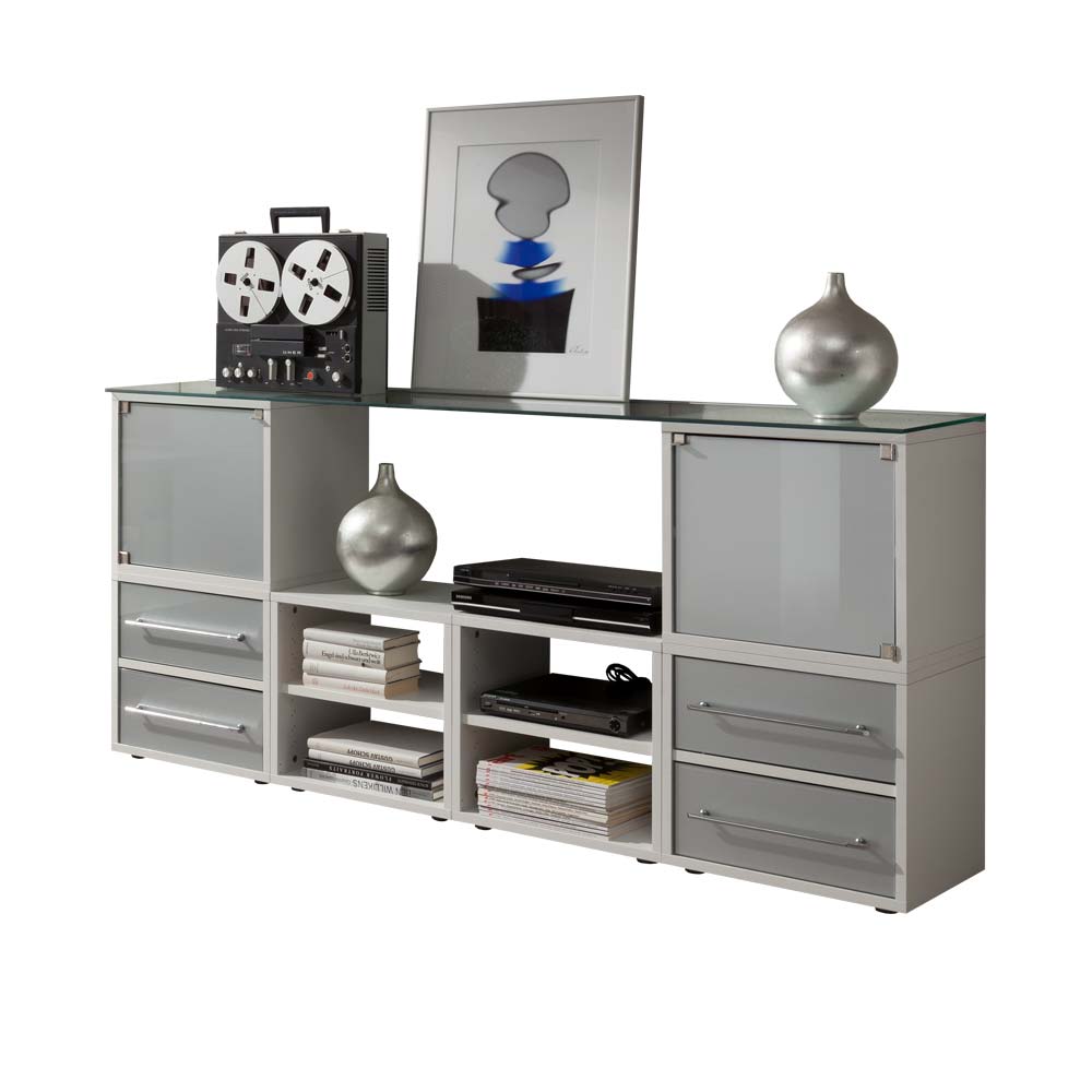 Stylisches Stauraum Möbel in Weiß & Silber - Imtrador