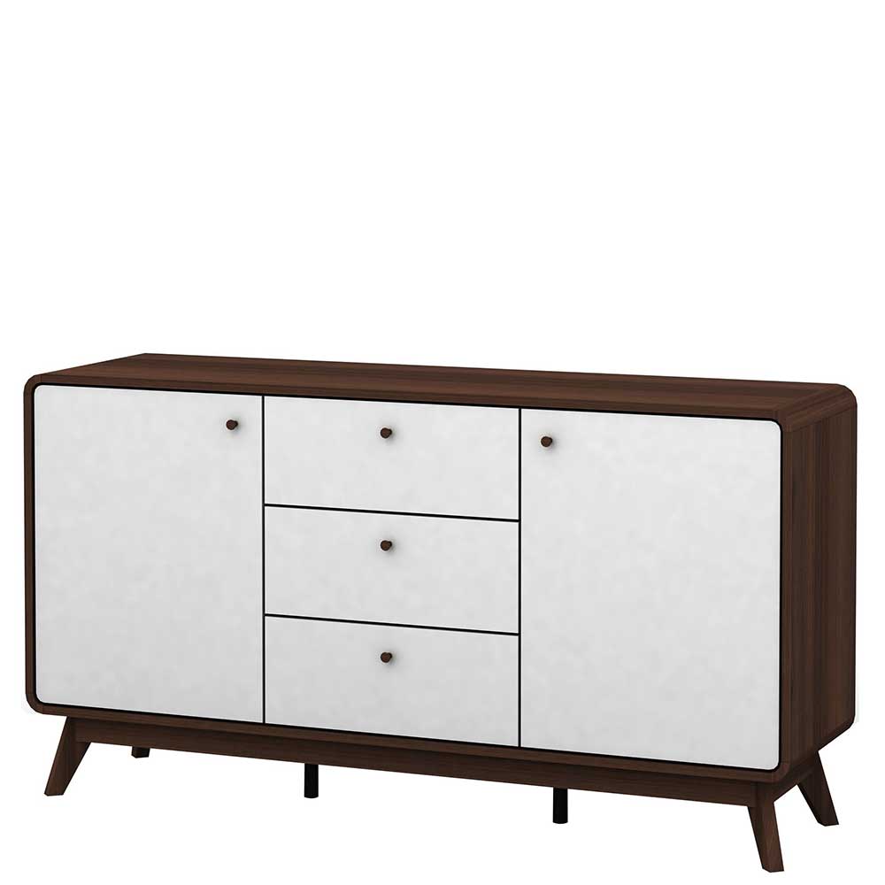 140x76x39 Design Sideboard in Weiß & Walnuss - Devkan