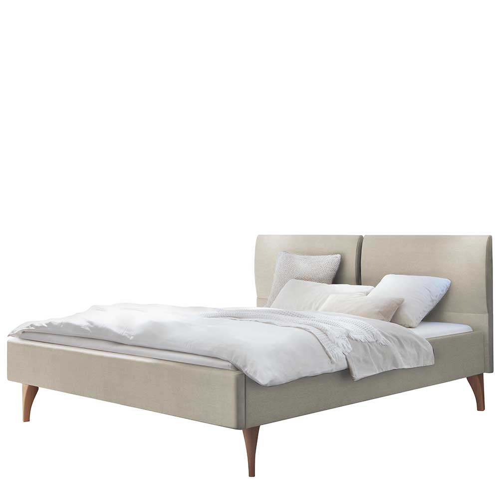 140x200 Stoffbett in Beige und Kernbuche - Dymcu
