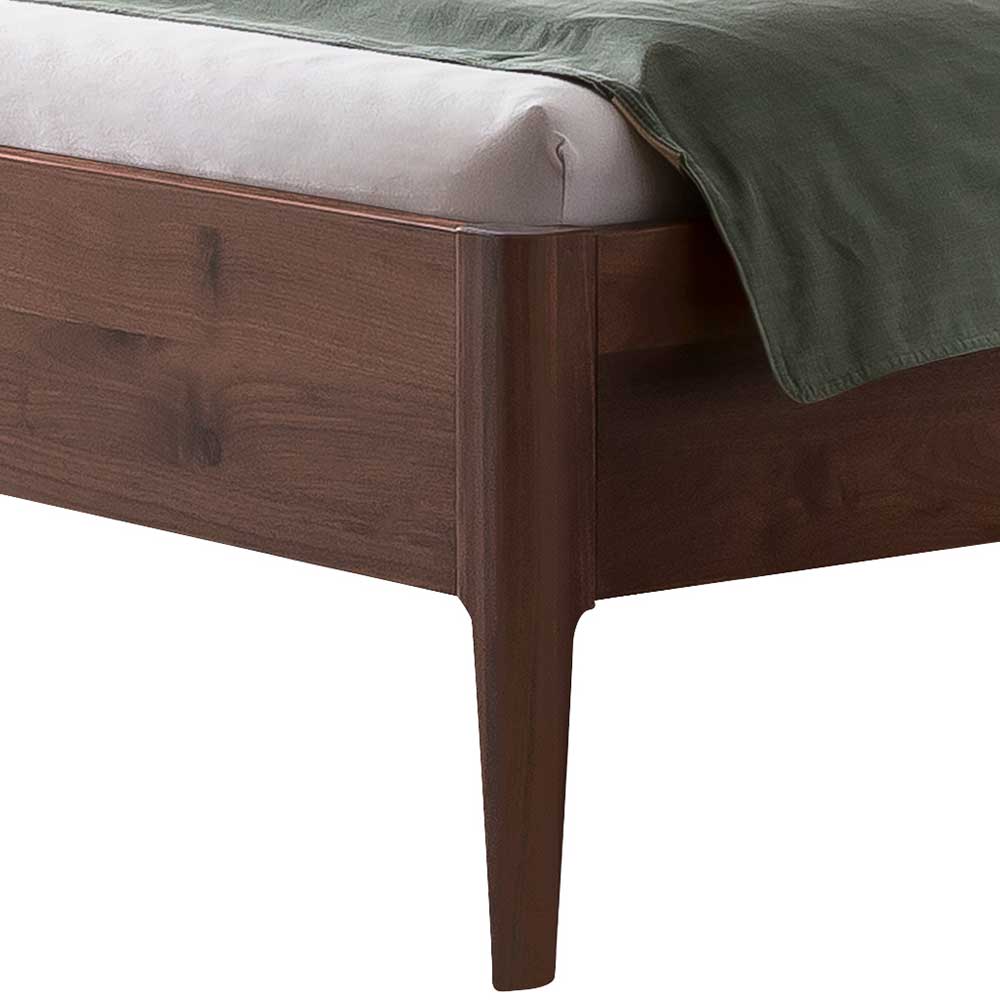 Bett aus dunklem Nussbaum mit Kunstleder Kopfteil - Habic