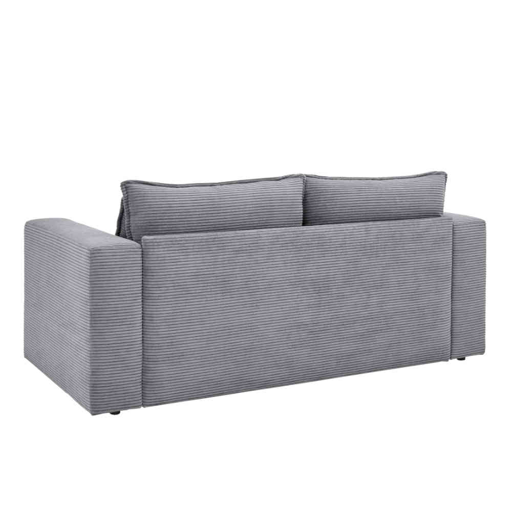 Rückansicht des modernen Cord Zweisitzer Sofas in Grau mit breiten Armlehnen – Ruffos