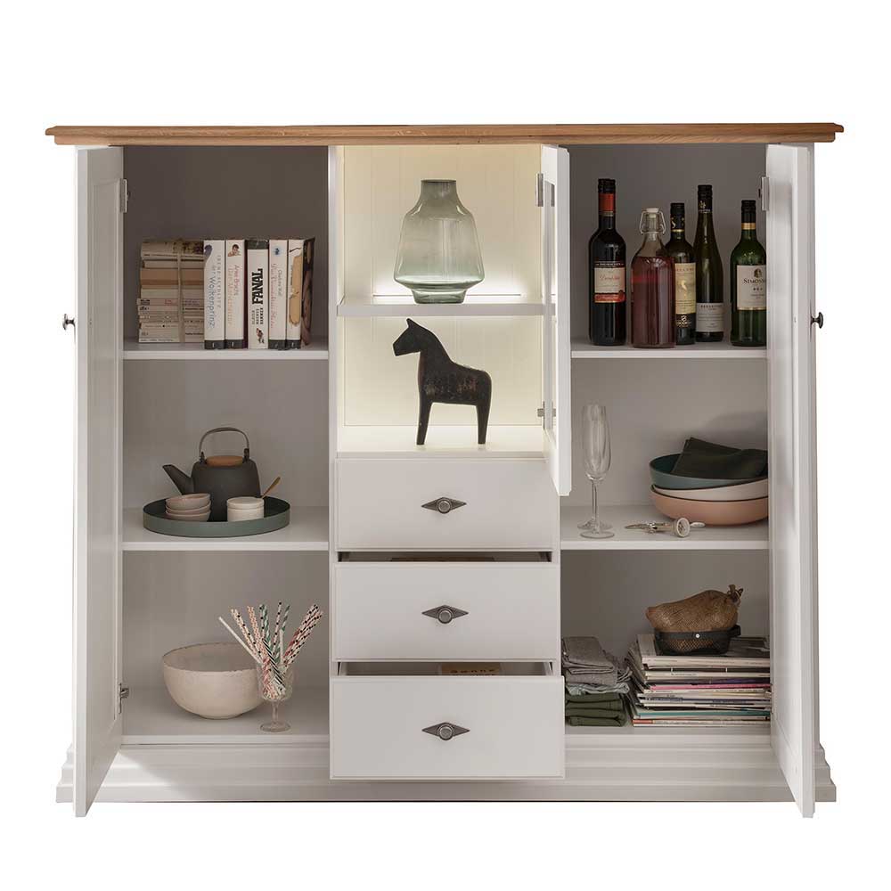 157x134x45 Wohnzimmer Schrank in Weiß & Eiche - Henry