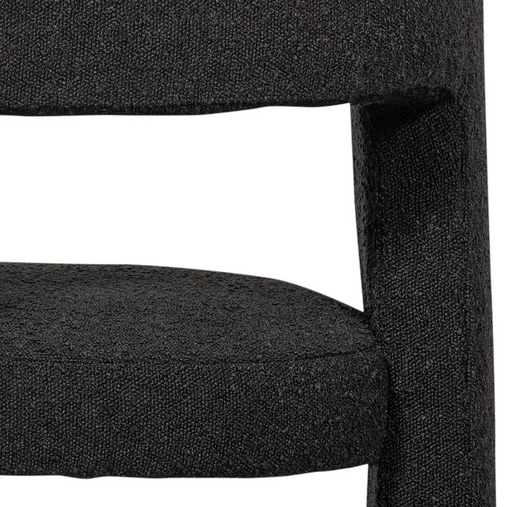 Runde Sitzfläche und seitliche Öffnung des dunkelgrauen Design-Cocktailsessels – Seanno