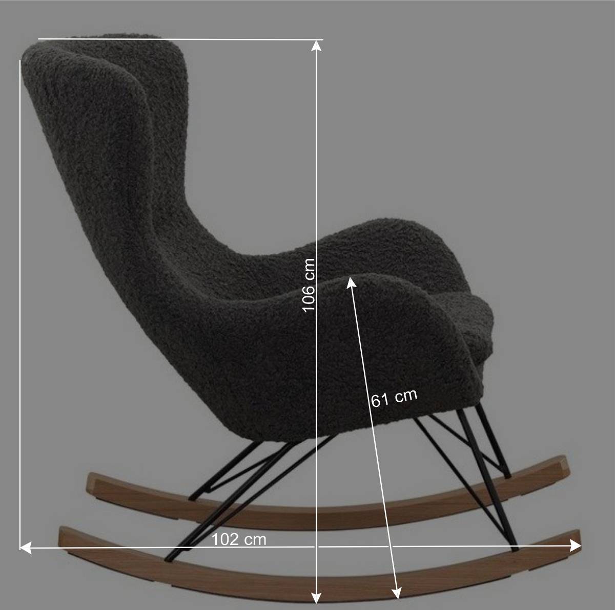 Dunkelgrauer Webplüsch Schaukelstuhl modern - Fronco