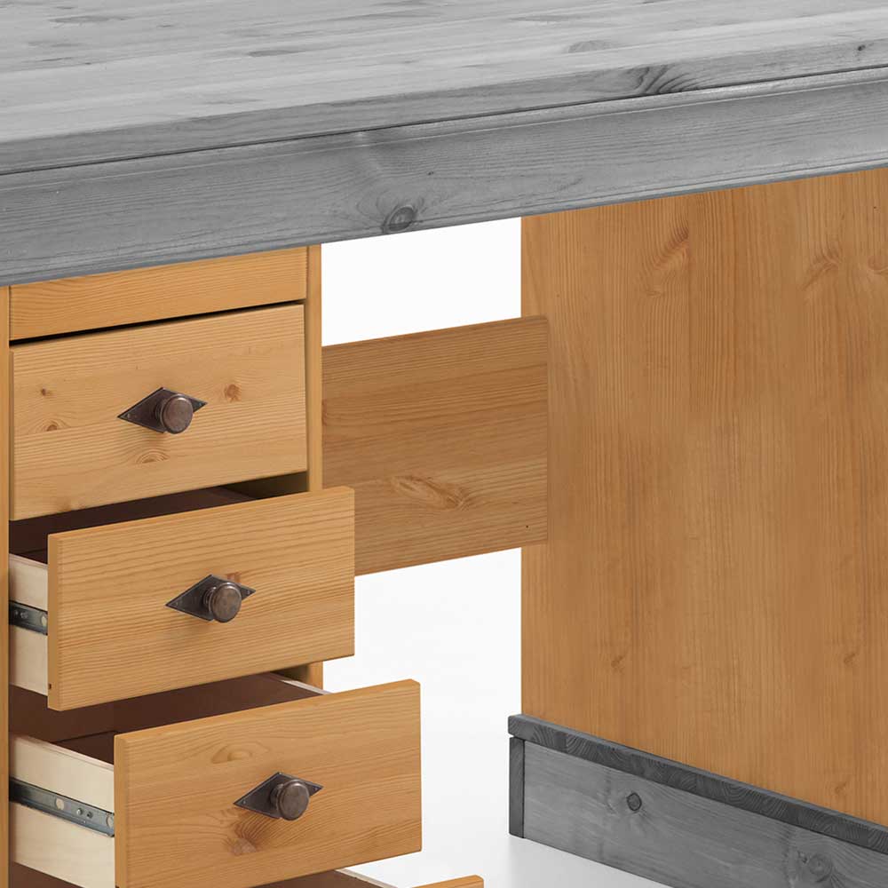 144x66 Landhaus Holz-Schreibtisch zweifarbig - Eshelas