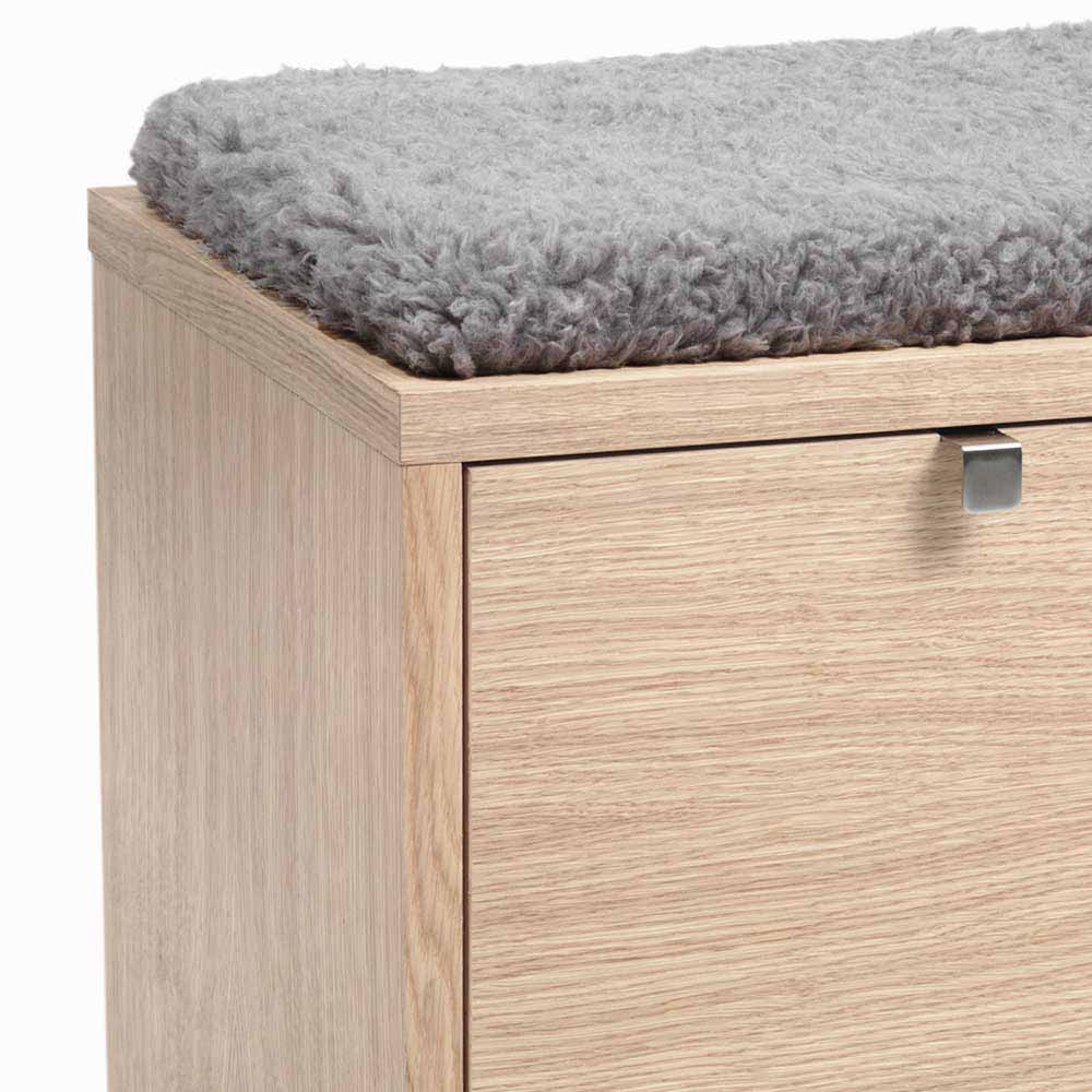 Sitzbank mit grauem Plüschkissen und Eichenholzfurnier – Vaxos