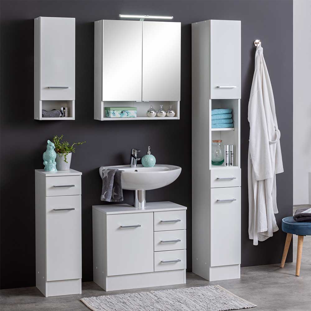 Weißer Badezimmer Hängeschrank in moderner Badezimmer-Einrichtung – Skiranov