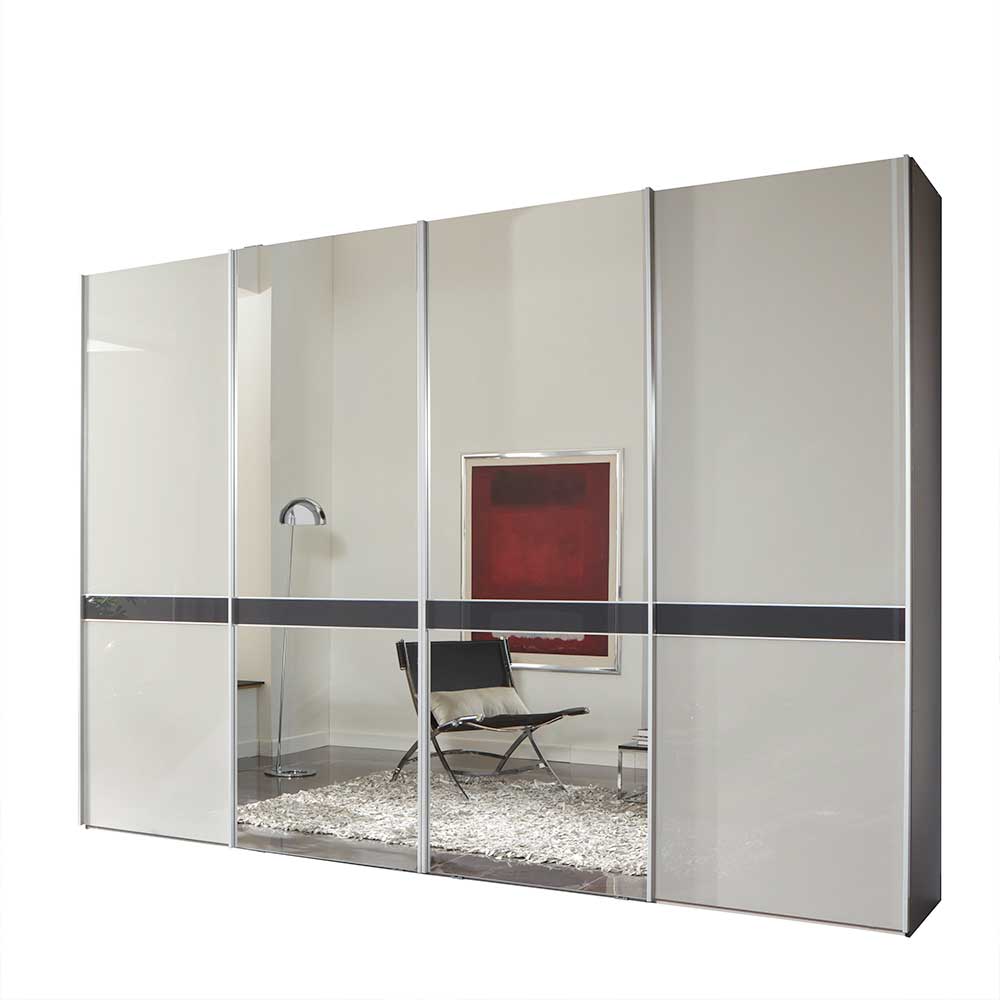 Design Schrank mit Spiegel & Glas Front Hellgrau - Capolyna