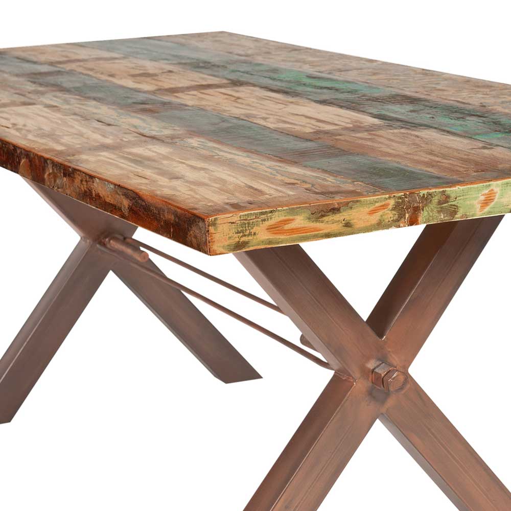 Altholz Tisch mit braunem Eisengestell X-Design - Tobblino