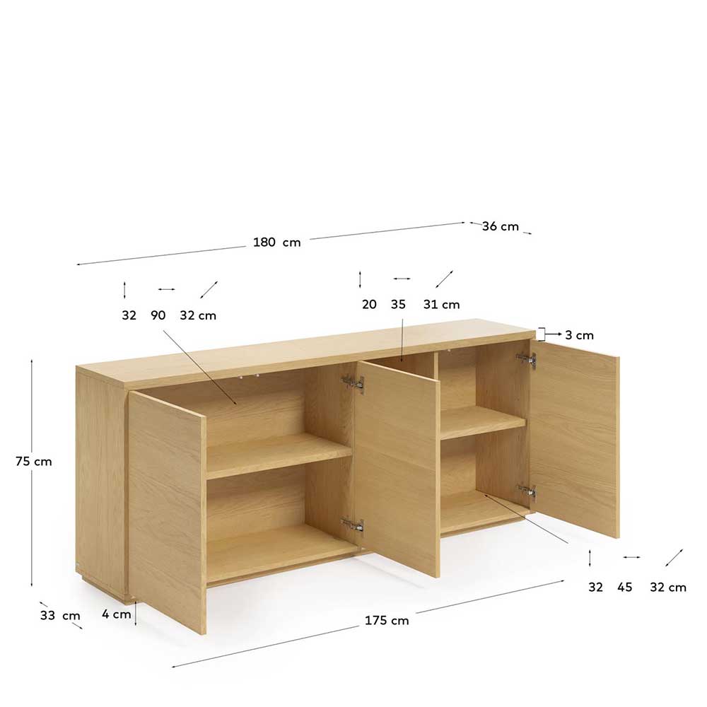 180x75x36 cm Sideboard mit drei Türen & Fächern - Elastian