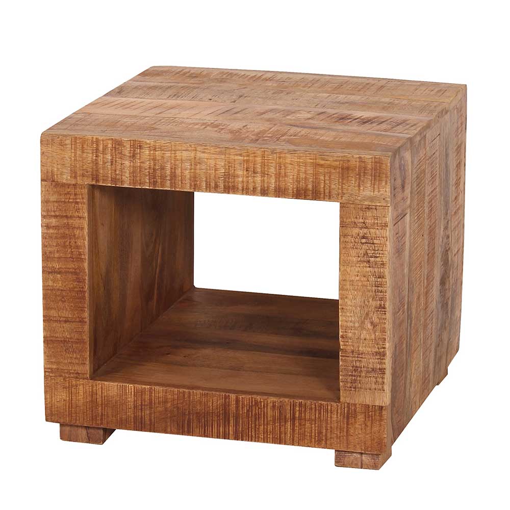 50x45x50 Mangoholz Wohnzimmertisch mit Ablageboden - Enzetra