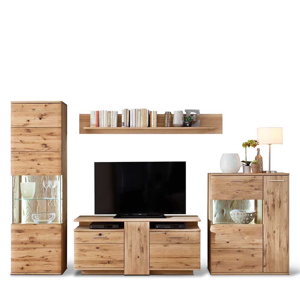 Teilmassive Wohnkombination in Eiche - Crokas (vierteilig)