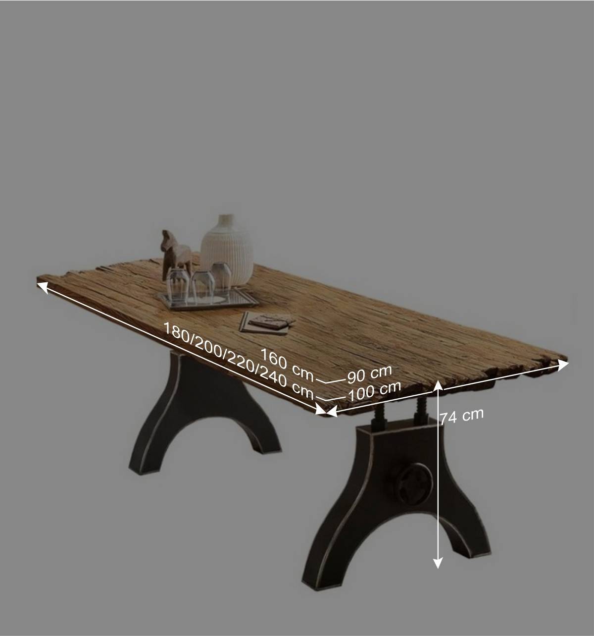 Industrial Esstisch mit Teak Altholzplatte - Banyo