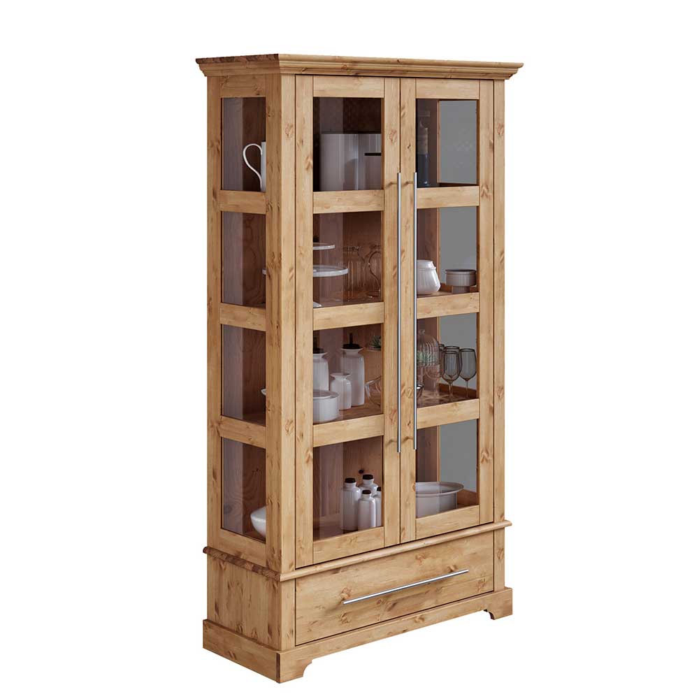 Kiefernholz Vitrine Glastür im Modern Country Style - Noellisa