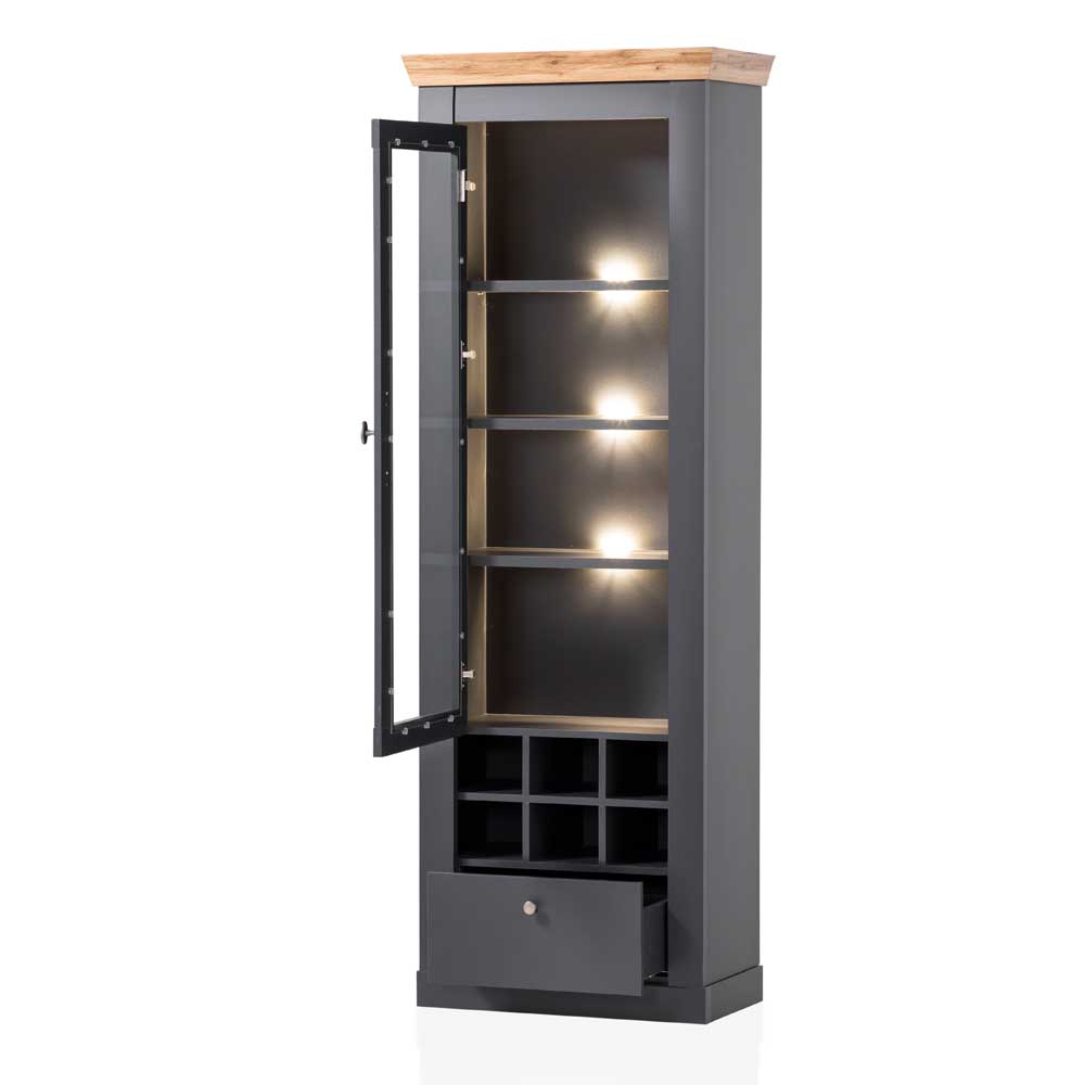 1-türige Vitrine mit Flaschenfächern & Schublade - Lionel