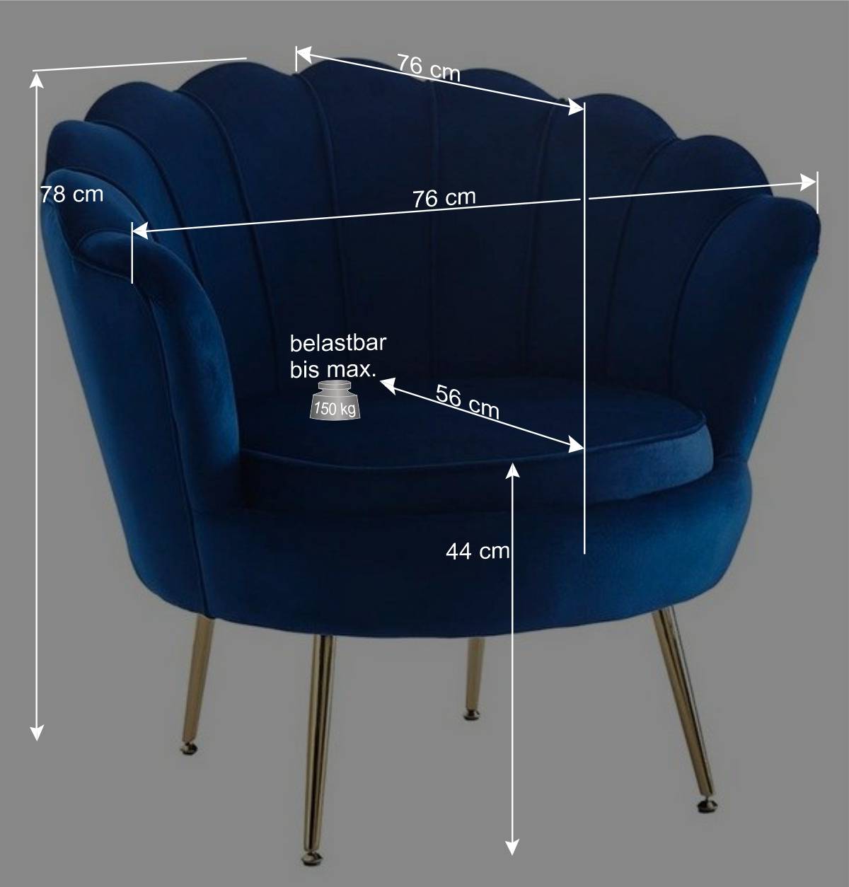 Muschel Design Sessel in Blau Samtbezug - Dotagon