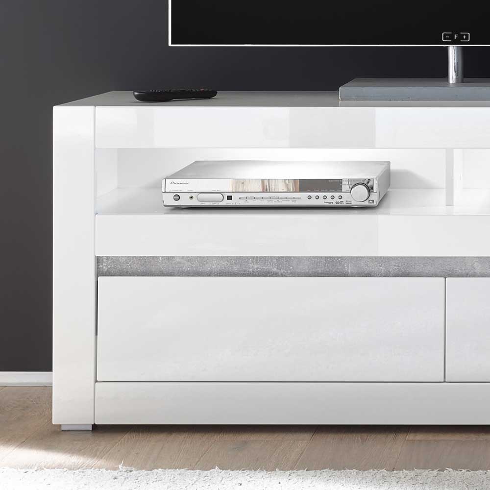 Kompakte TV Wand in Weiß Hochglanz Mextra mit Lowboard (zweiteilig)
