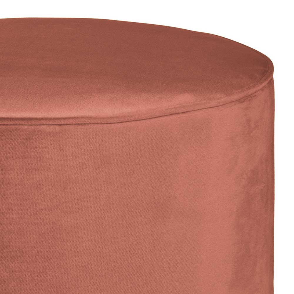 Runder Polsterhocker in Rosa aus Samt mit feiner Kantennaht – Bados