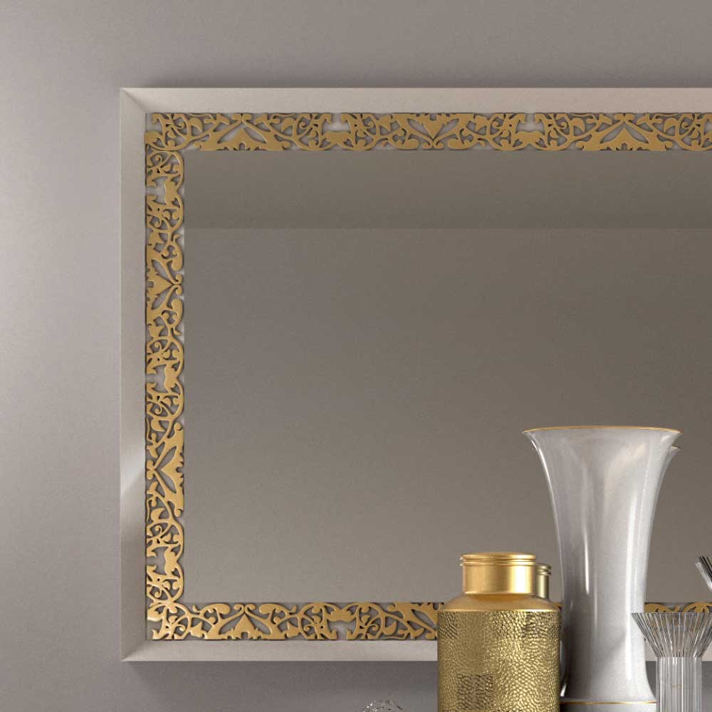 Edler Wandspiegel in mattem Weiß & Gold - Valganios