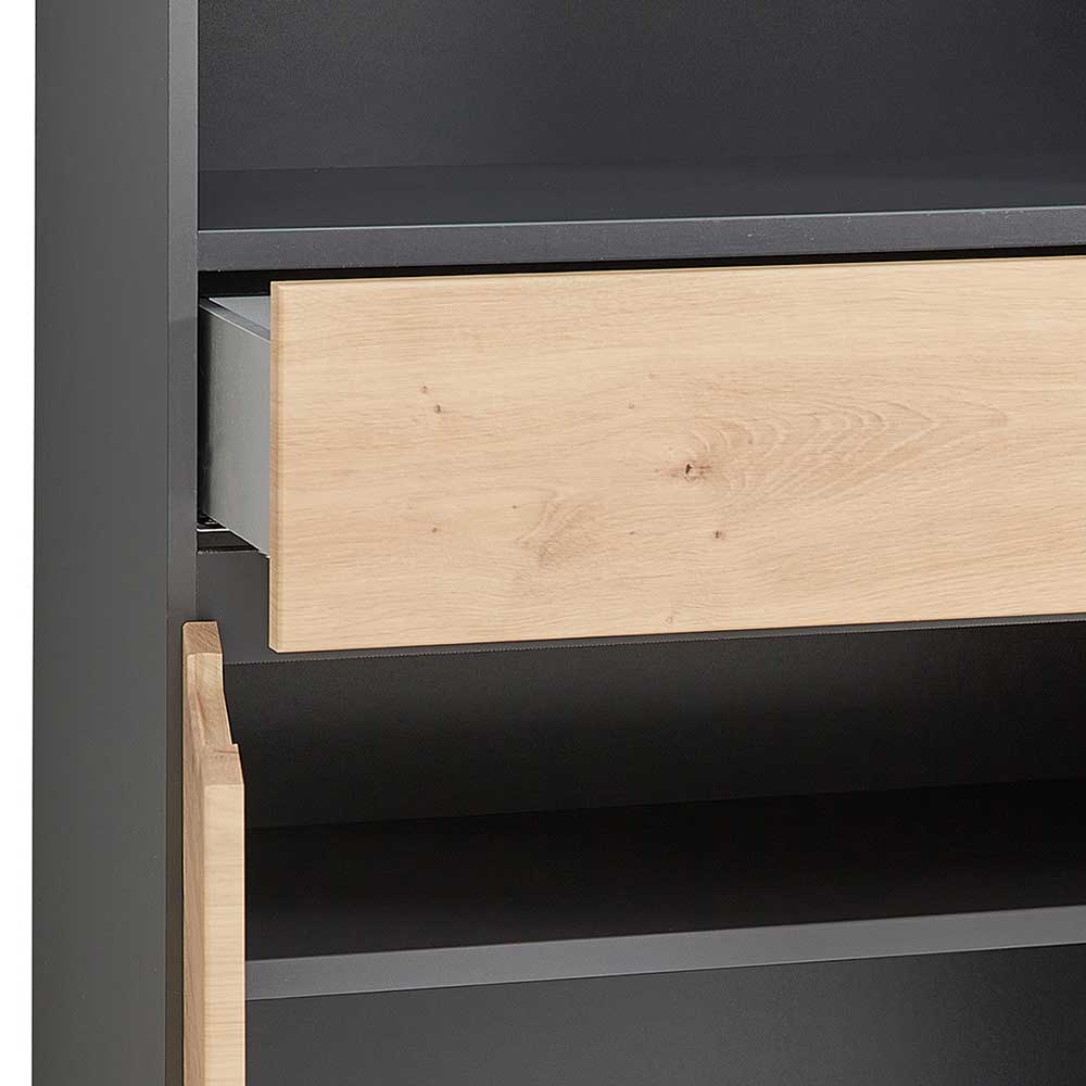 Geöffnete Schublade des Büroschranks in heller Holzoptik mit viel Stauraum – Kuetra