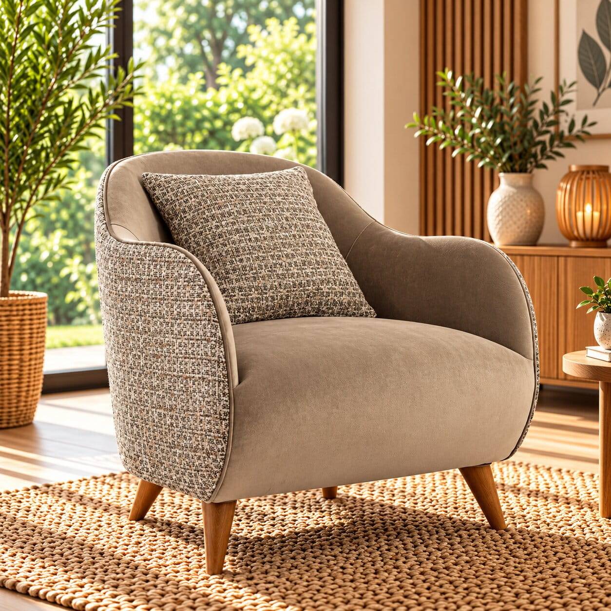 Extravaganter Design Sessel in Beige und Hellbraun - Maria
