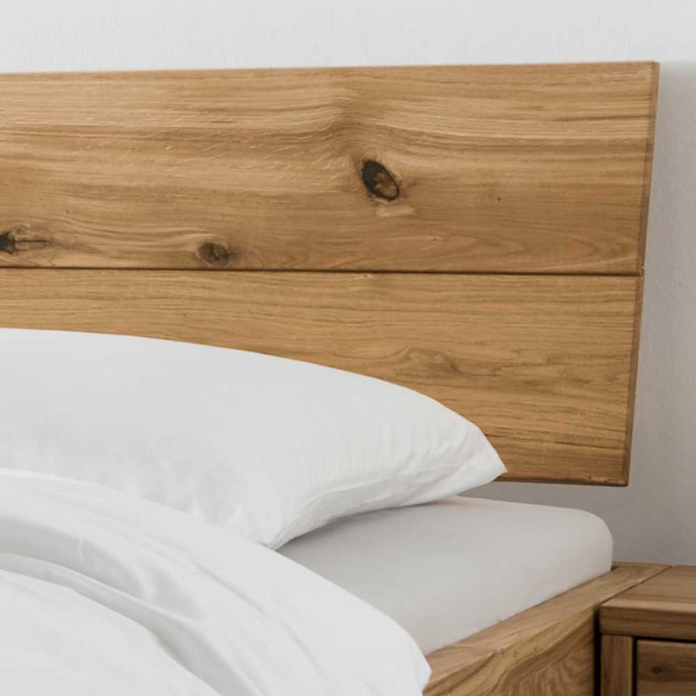 Wildeiche Holzbett mit Kufengestell aus Metall - Aryvano