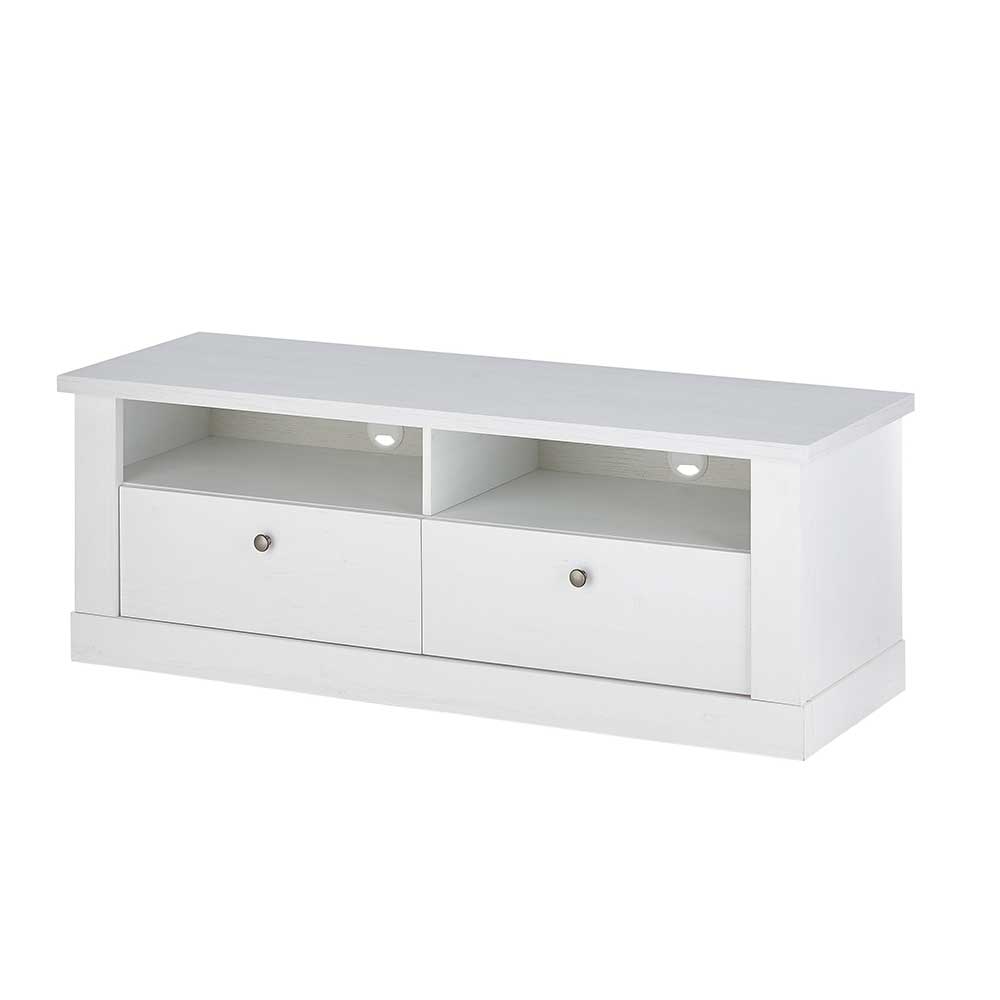 TV Anbauwand Set in weißer Holzoptik Pinie - Liancos (vierteilig)
