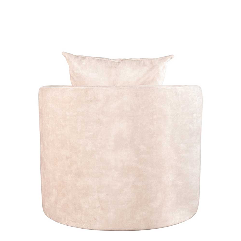 Stilvoller Sessel in Veloursstoff von hinten mit beigem Kissen – Dieus