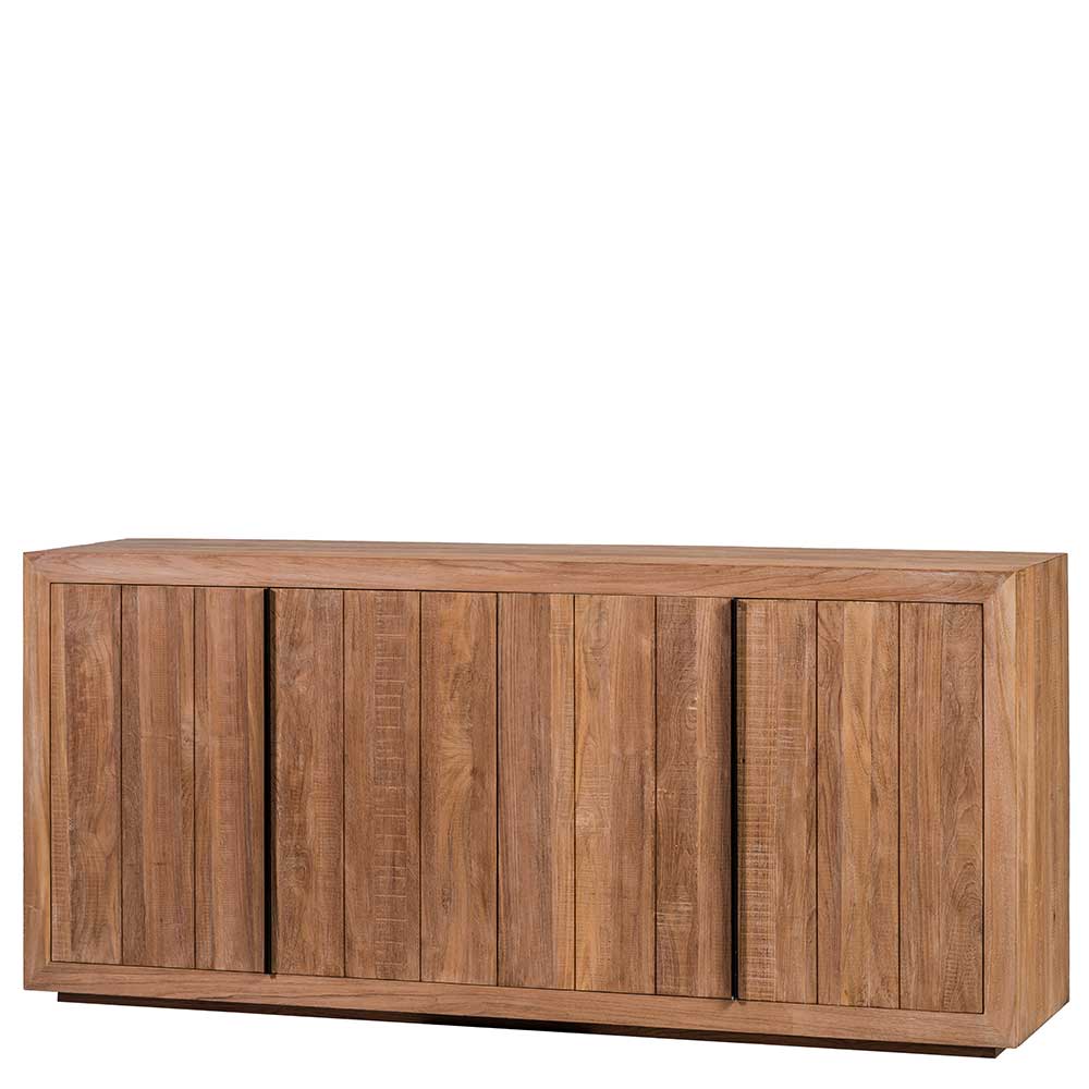 Teak Sideboard aus Massivholz in Natur und Schwarz, geschlossene Türen – Myons