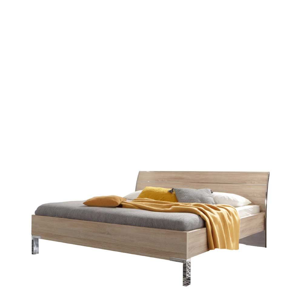 Bettgestell in Eiche Sägerau mit Holzdekor und geradlinigem Design – Tara