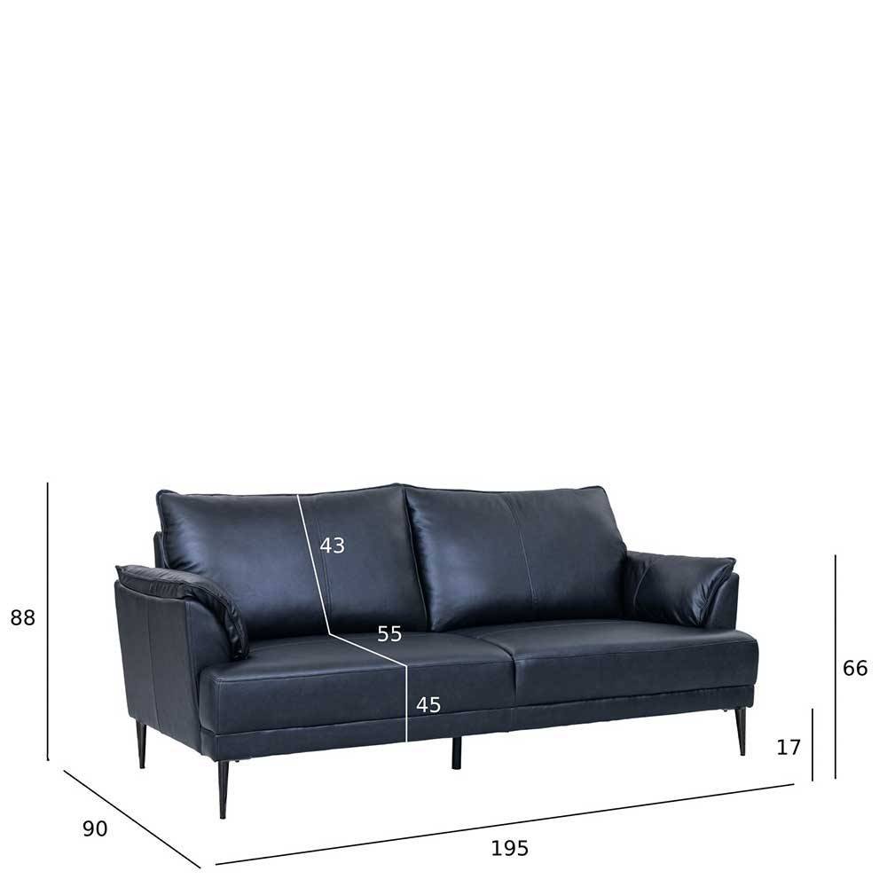 Schwarze Wohnzimmercouch aus Leder in Vintage Optik - Lagon