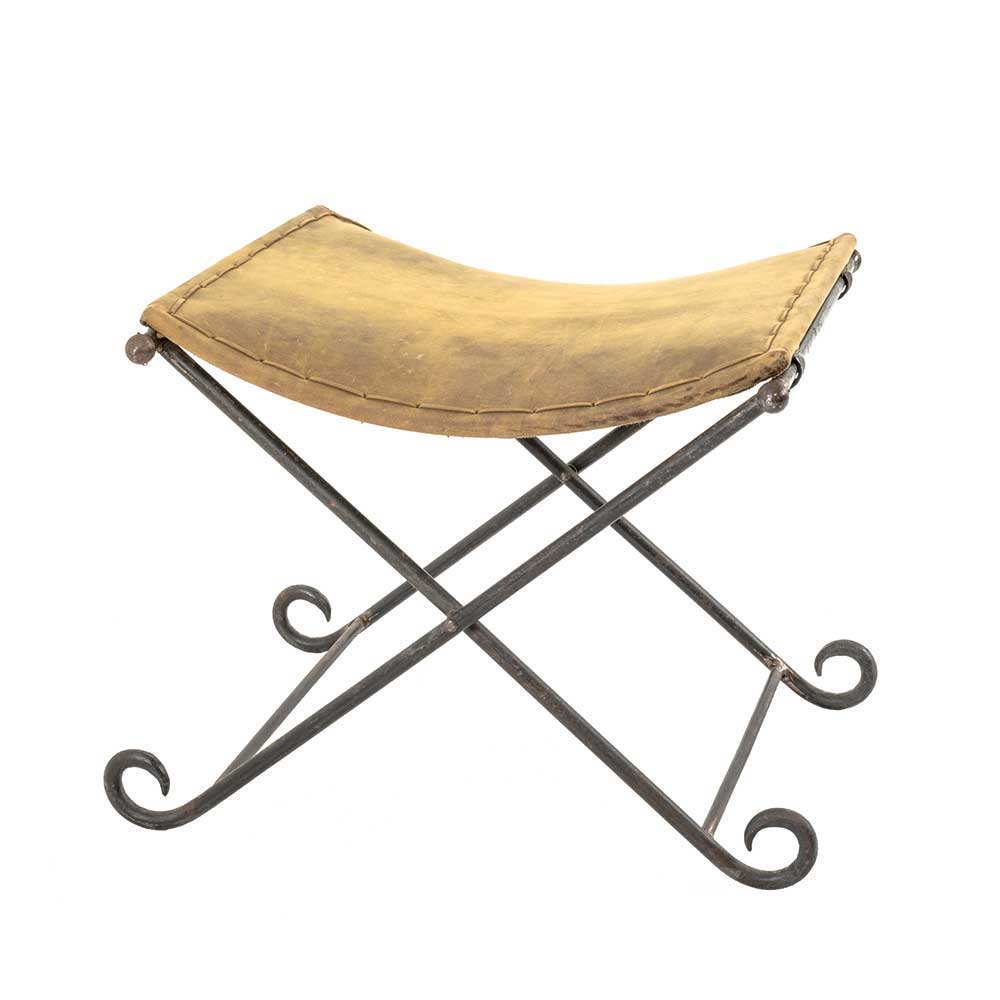 Vintage Hocker mit Echtleder Gelb - Franca